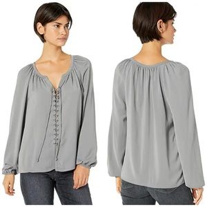 RAMY BROOKE grey silk lace up front blouse XS